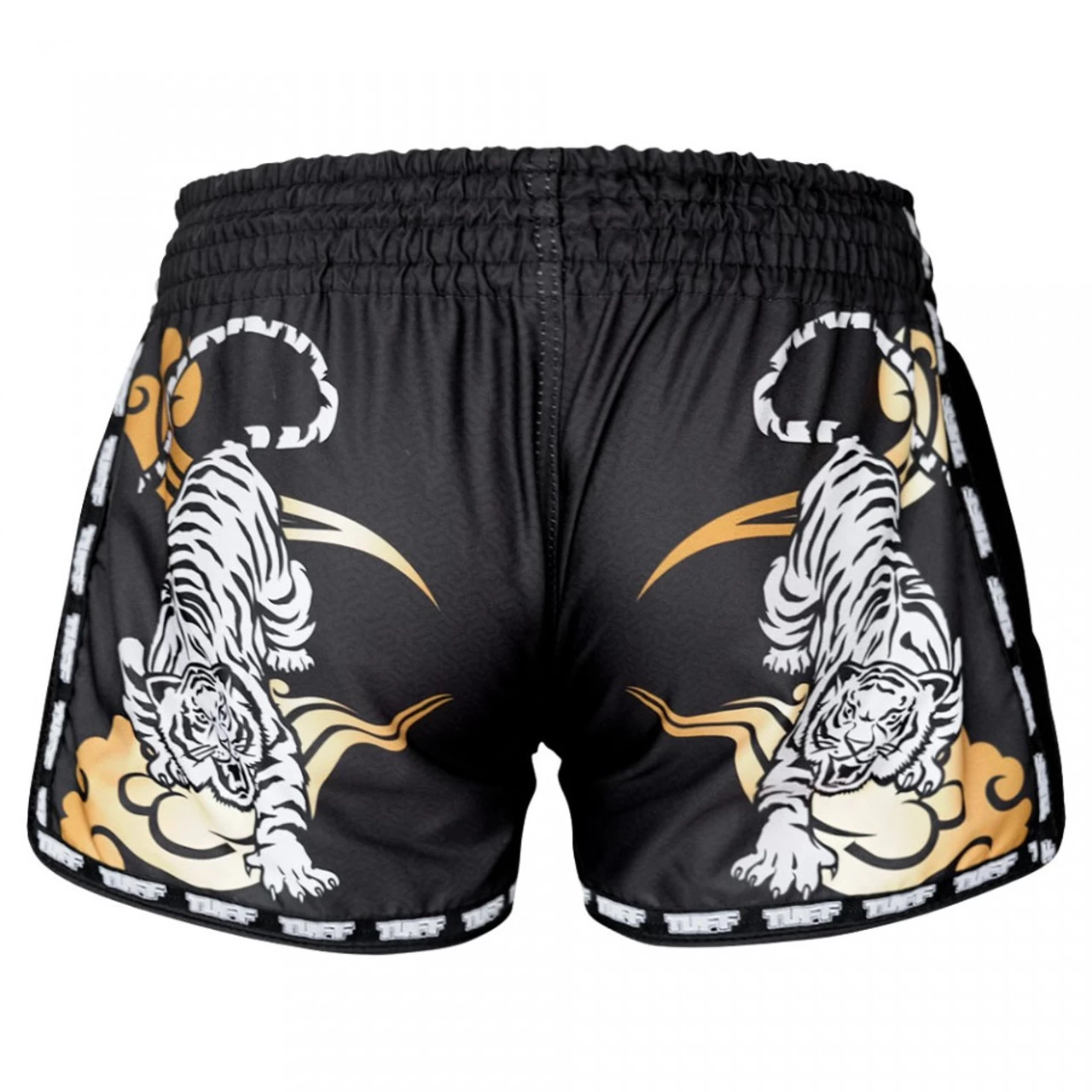 TUFF Muay Thai Shorts Retro Style Black Double Tiger With Gold Text 3 TUFF Muay Thai Shorts Retro Style Black Double Tiger With Gold Text - Image 3