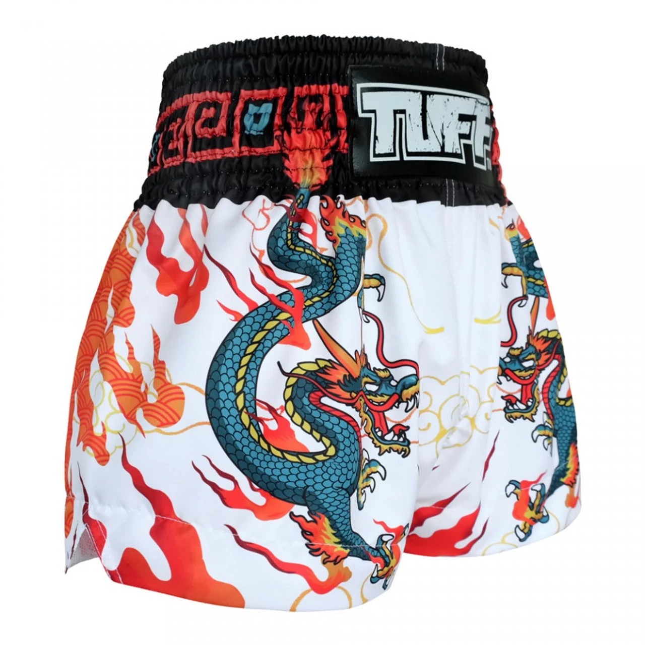 TUFF Muay Thai Shorts White With Blue Dragon 2 TUFF Muay Thai Shorts White With Blue Dragon - Image 2