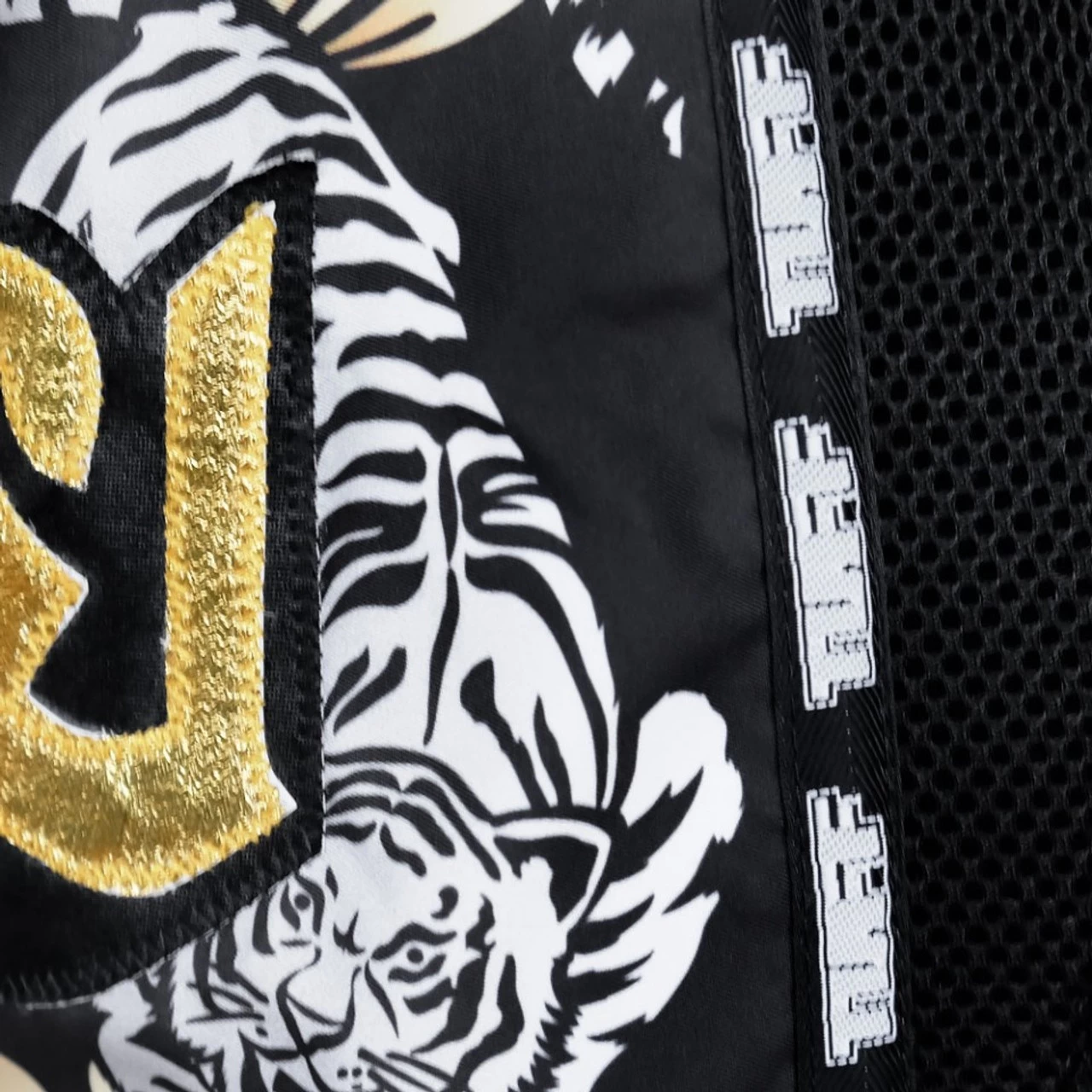 TUFF Muay Thai Shorts Retro Style Black Double Tiger With Gold Text 5 TUFF Muay Thai Shorts Retro Style Black Double Tiger With Gold Text - Image 5