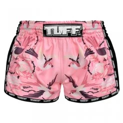 TUFF Muay Thai Shorts Retro Style Pink Birds With Roses